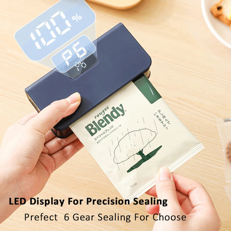 Mini Heat Bag Sealing USB Plastic Bags Sealer Machine 2 in 1 Handheld Food Package Bags Sealer With 6 Gear LED Display